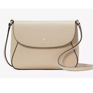New Kate Spade Monica Small Flap Crossbody bag Pebble Leather Light Sand